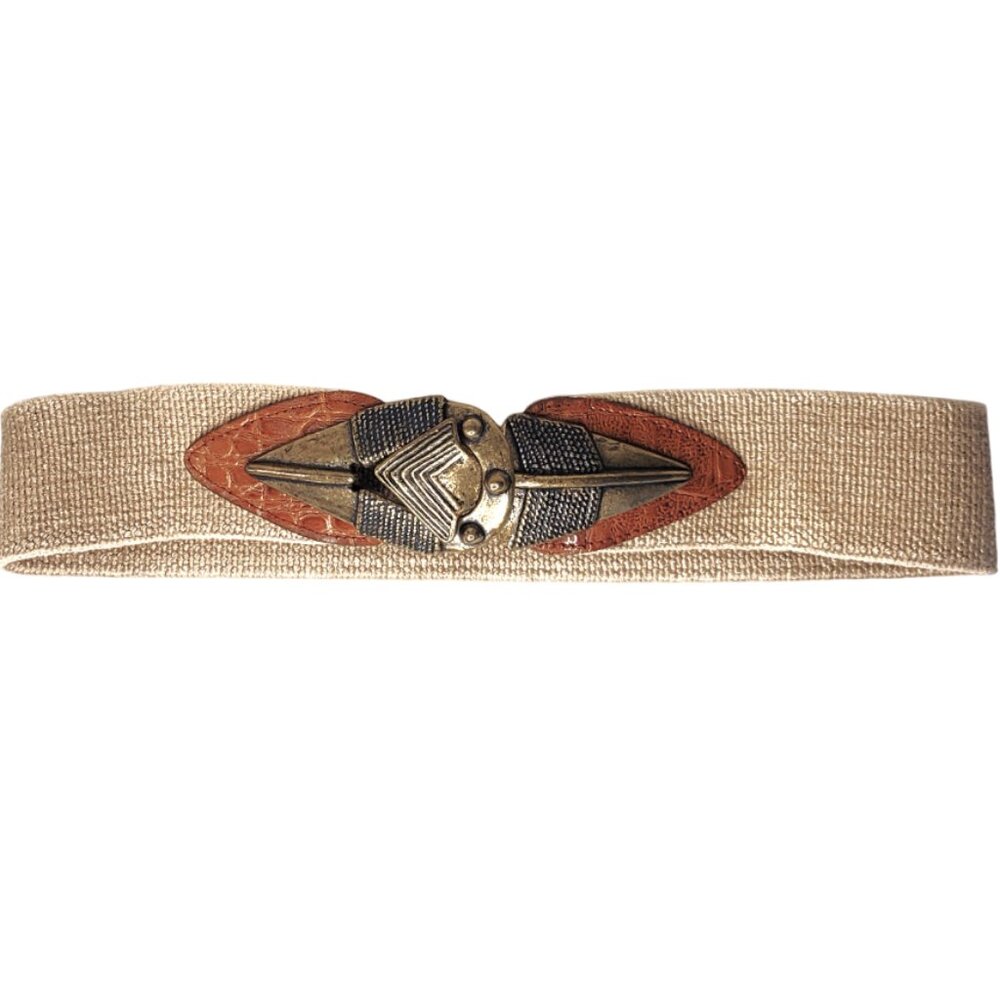 Vintage 80s Omega Brass Spear Head Leather Waist Belt women's medium made in USA